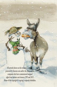 christmas card carrot snowman donkey