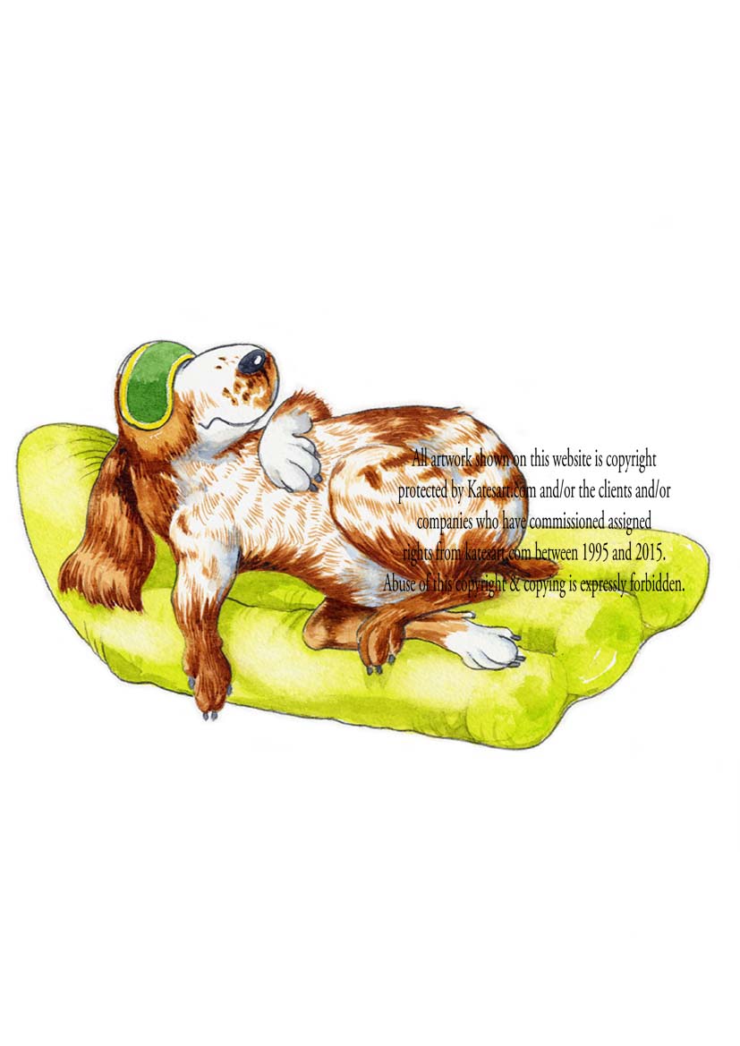 commercial artwork -spaniel chills on airbed